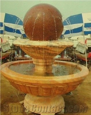 Marble Fountain with Fengshui Ball, Red Granite Fountain
