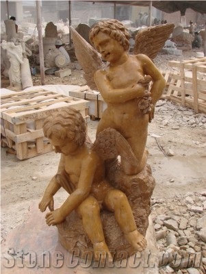 Nude Children Stone Statue, Yellow Marble Statue