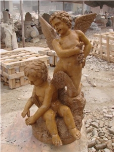 Nude Children Stone Statue, Yellow Marble Statue Nude Children Stone Statue, Yellow Marble Statue