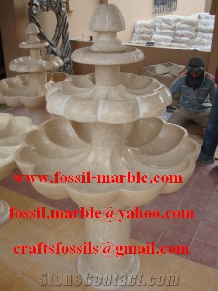 Creme Houcima Limestone Fountain, Beige Limestone