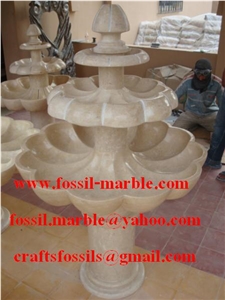 Creme Houcima Limestone Fountain, Beige Limestone