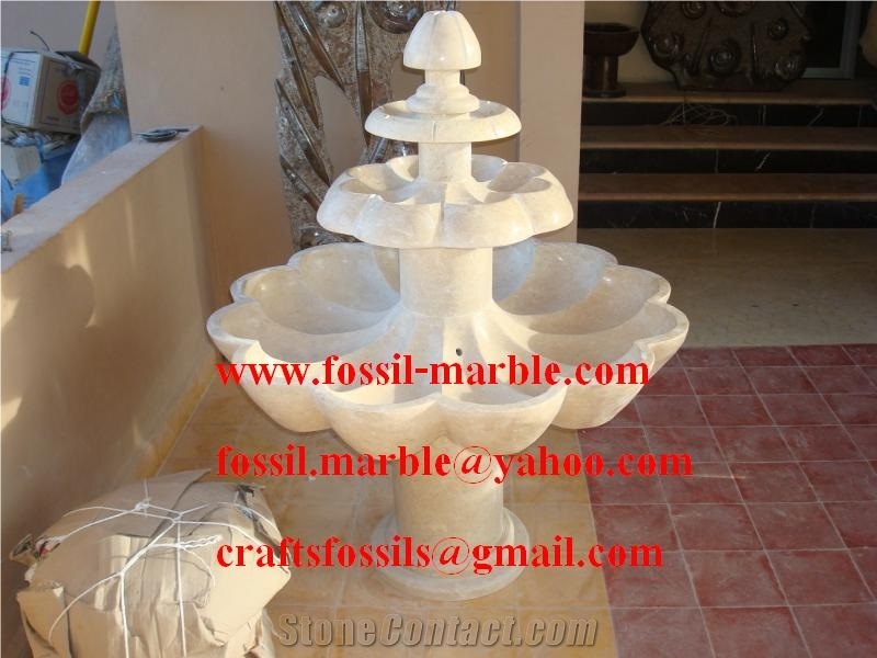 Creme Houcima Limestone Fountain, Beige Limestone