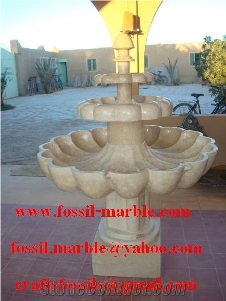 Creme Houcima Limestone Fountain, Beige Limestone
