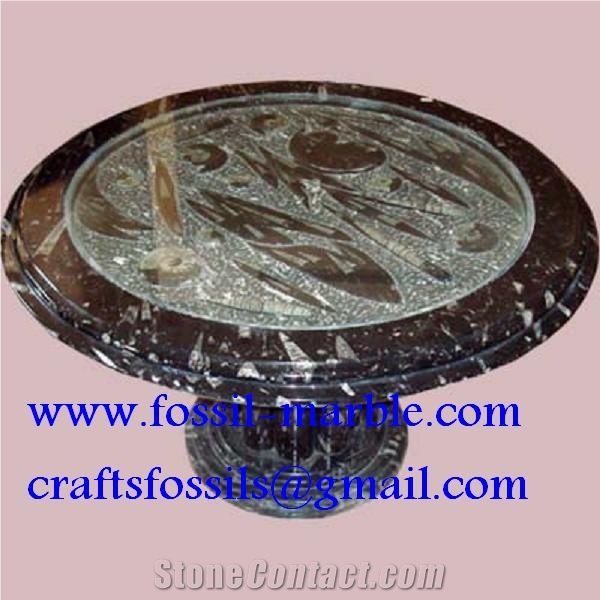 Fossil Liemstone Tables, Brown Marble Tables
