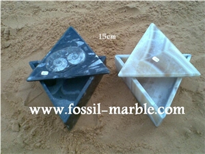 Moroccan Fossile Black Boxes, Fossilized Stone Black Marble Home Decor