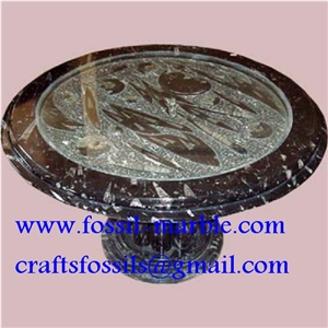Fossil Black Limestone Table, Fossil Limestone Black Marble