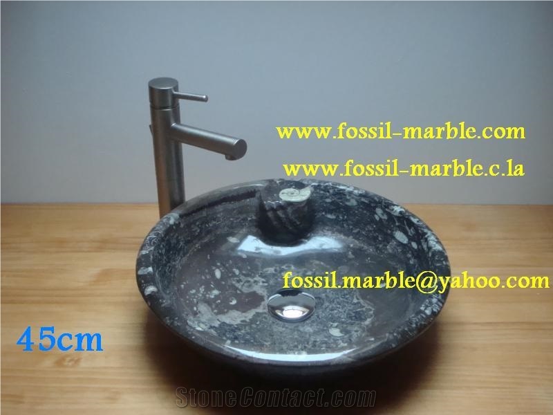 Fossil Black Limestone Wash Basin