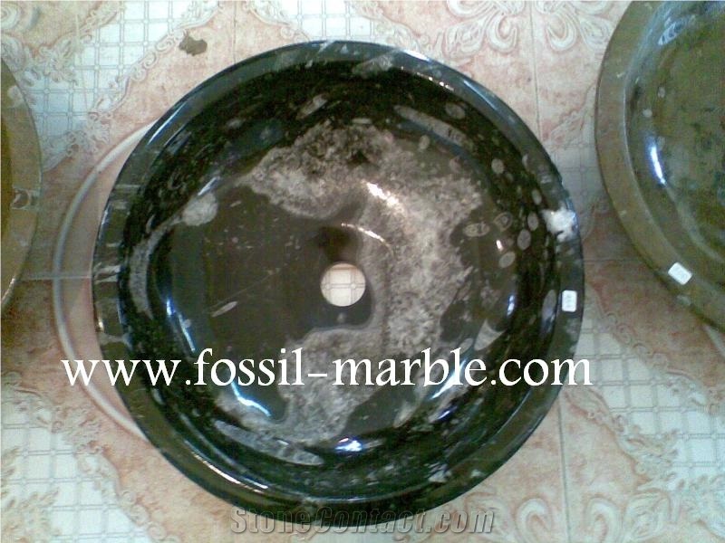 Fossil Black Limestone Wash Basin