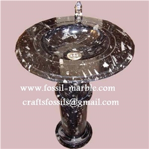Fossil Brown Limestone Pedestal Basin