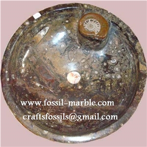 Fossil Brown Limestone Pedestal Basin