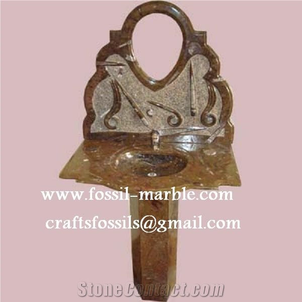 Fossil Brown Limestone Pedestal Sink