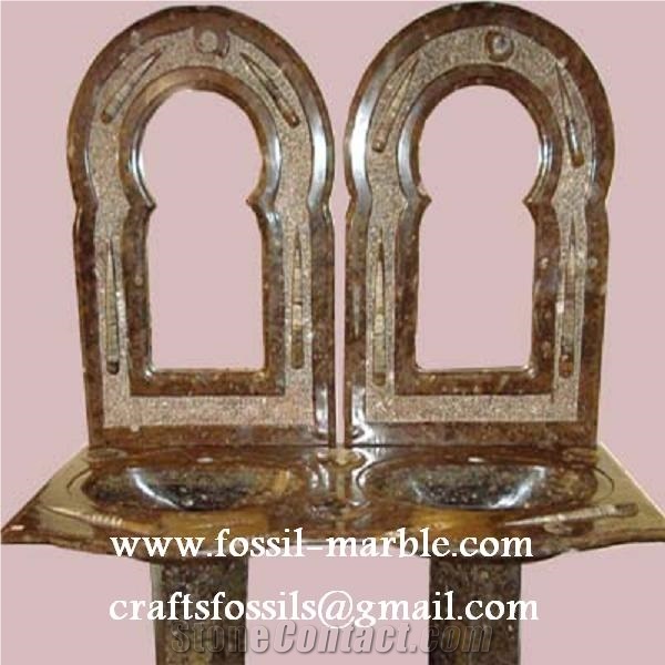 Fossil Brown Limestone Pedestal Sink
