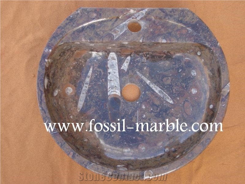 Fossil Brown Limestone Wash Basin, Fossil Limestone Brown Marble