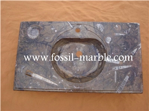 Fossil Brown Limestone Wash Basin, Fossil Limestone Brown Marble