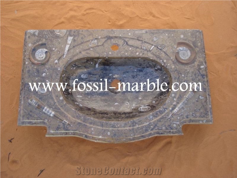 Fossil Brown Limestone Wash Basin, Fossil Limestone Brown Marble