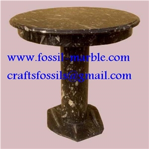 Fossile Brown Limestone Tea Table, Fossil Brown Limestone Tea Table