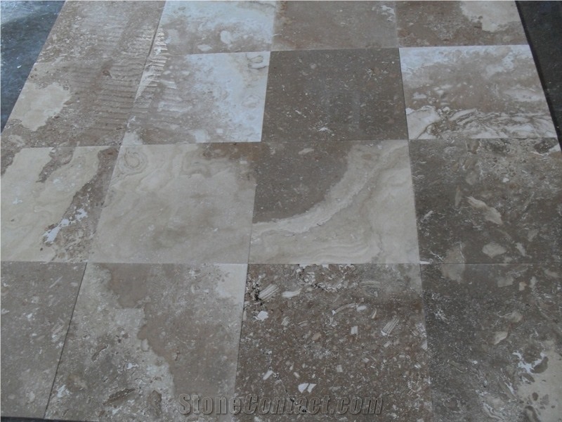 Mosaic Designed Medium Travertine Colorful Tiles & Slabs, Brown Travertine Floor Tiles