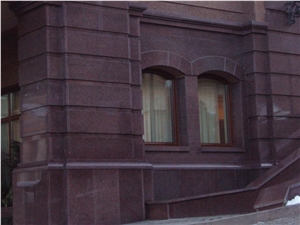 Rosso Carpazi Granite Facade, Revetment Of Facade