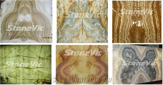 Blue Onyx, White Onyx, Green Jade Translucent Pane