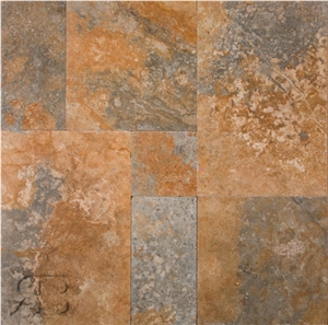 Gold Green Travertine Tumbled Versailles Pattern