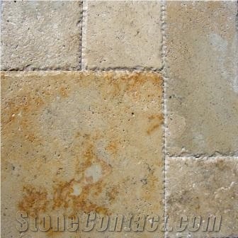 Golden Rustic Brushed Travertine Versailles Pattern Tile