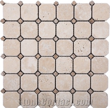 Octagon Noce Medium Travertine Mosaic,beige Travertine
