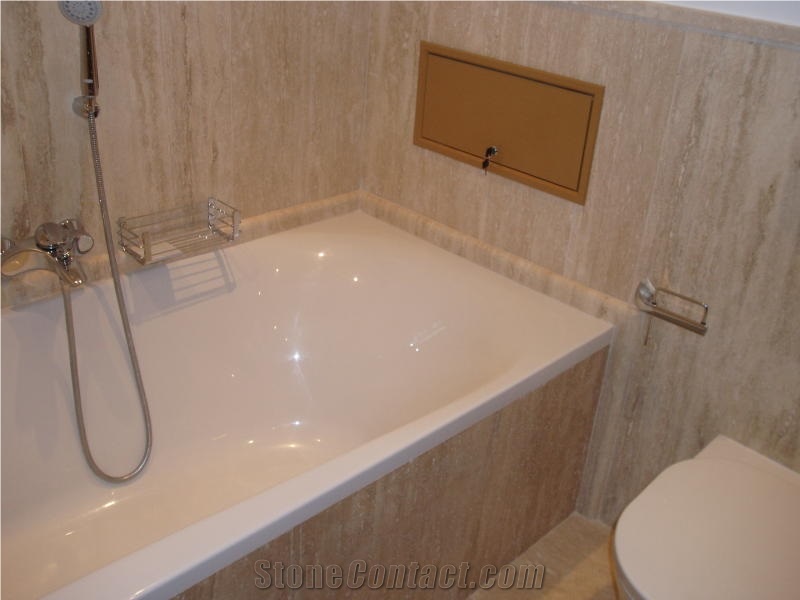 Travertino Oniciato Chiaro Bath Design, Beige Travertine