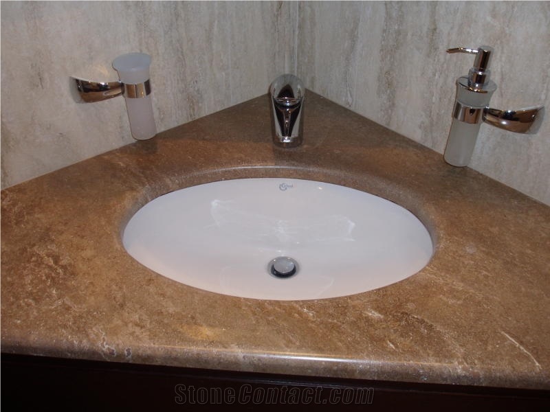 Travertino Oniciato Scuro Vanity Top,beige Travertine