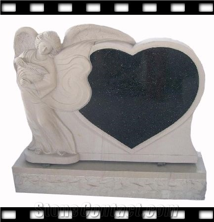 Granite Heart Headstone with Angel
