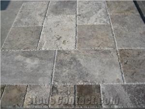 Silver Travertine Tile Pattern Set Brushed
