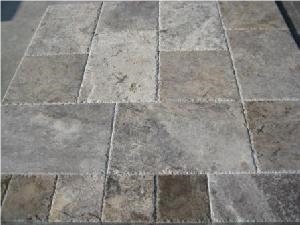 Silver Travertine Tile Pattern Set Brushed