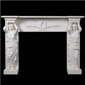 White Marble Sculpture Fireplace Mantel