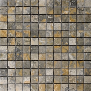 Gold Green 1x1 Polished Travertine Mosaic