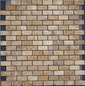 Minibrick Gold Tumbled Travertine Mosaic Minibrick Gold Tumbled Travertine Mosaic