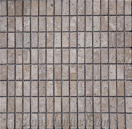 Noce Tumbled Travertine Brick Mosaic