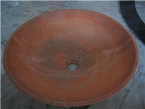 Peach Pink Limestone Sink