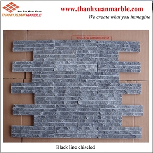 Wall Cladding Black Line Chiseled Stone, Vein Black Marble