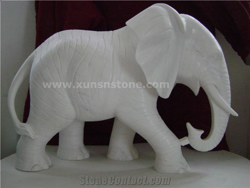 White Marble Elephant Sculpture