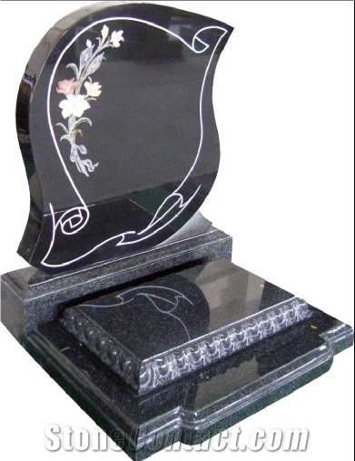 China Absolute Black Granite Tombstone, Nero Assoluto China Black Granite Tombstone