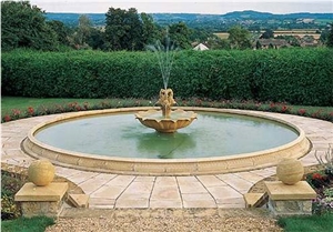 Teak Wood Yellow Sandstone Garden Fountain