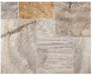Silver Travertine Brushed Edge Pattern Tile, Turkey Grey Travertine