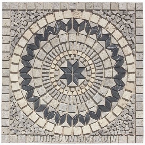 Silver Travertine Square Medallion Tumbled