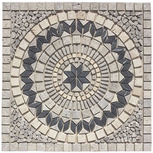 Silver Travertine Square Medallion Tumbled
