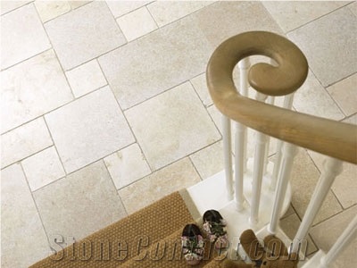 Turkish White Travertine Opus Roman Pattern