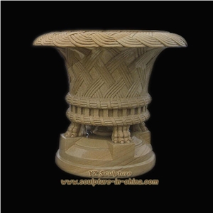 Stone Flowerpot, Yellow Marble Flower Pot