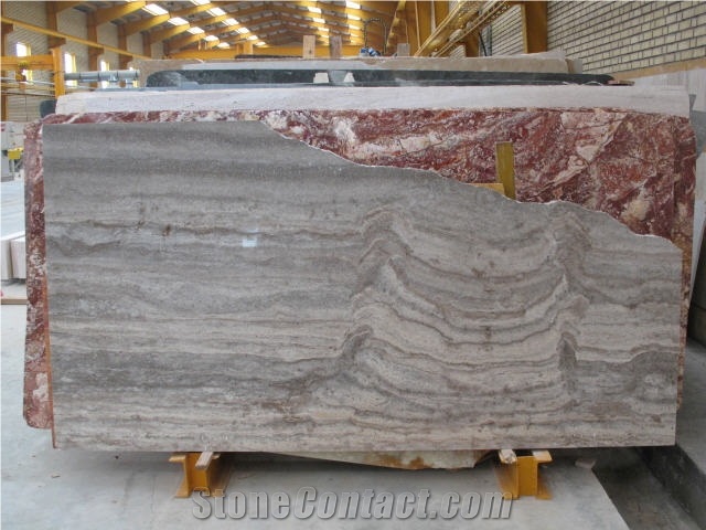 Persian Silver Travertine Vein Cut Slab, Iran Grey Travertine