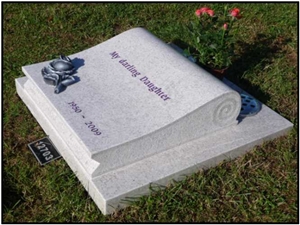 White Granite Scroll Design Slant Grave Stone White Granite Scroll Design Slant Grave Stone