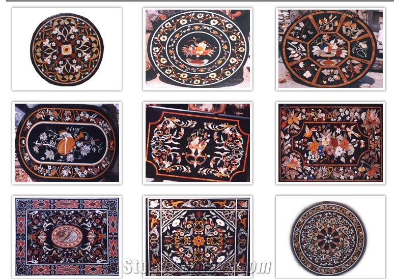 Rangoli Marble Inlay Medallions Table Tops