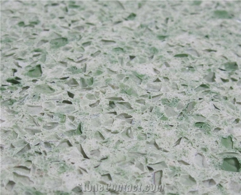 Shining Green Engineered Quartz Stone Tile for Shopping Malls or Airport-Scratch and Wear Resistant, Easy Maintenance