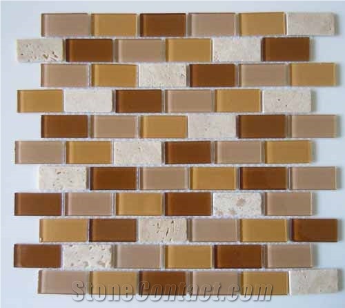 Crystal Glass & Travertine Mosaic,Mix MosaicCTR-GM-B001
